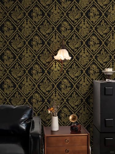 Toduso Peel and Stick Wallpaper Vintage Wall Paper Boho Contact Paper Black and Gold Floral Removable Wallpaper for Bathroom Bedroom Flower Waterproof Self Adhesive Vinyl Drawer Decor 17.3"x78.7" - Image 3