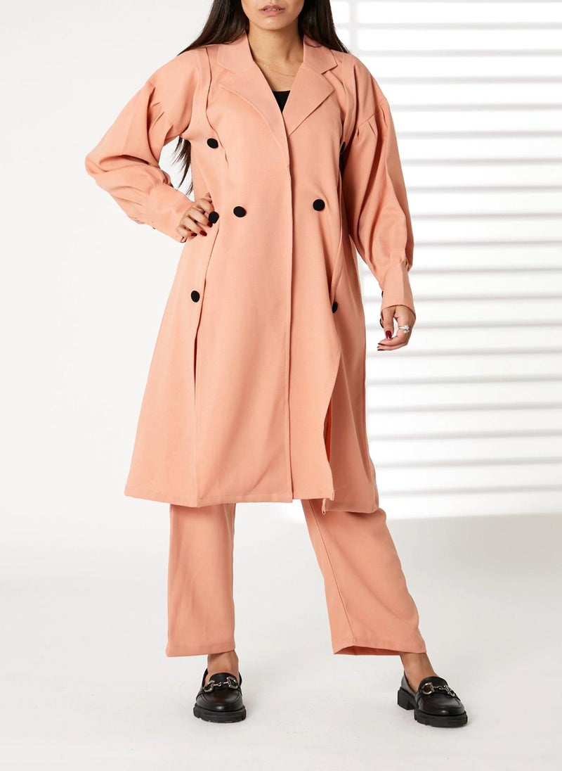 MOiSTREET Light Pink Mid Length Barbie Crepe Trench Coat Set - Image 3