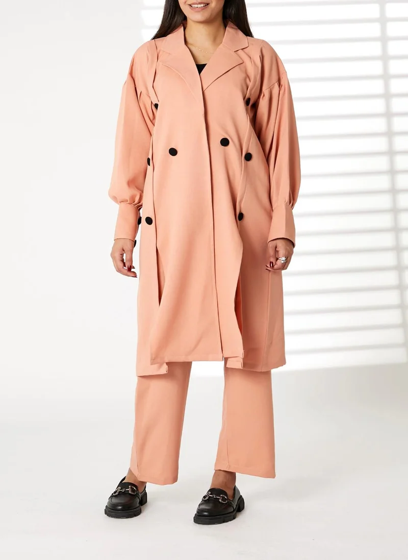 Moistreet MOiSTREET Light Pink Mid Length Barbie Crepe Trench Coat Set