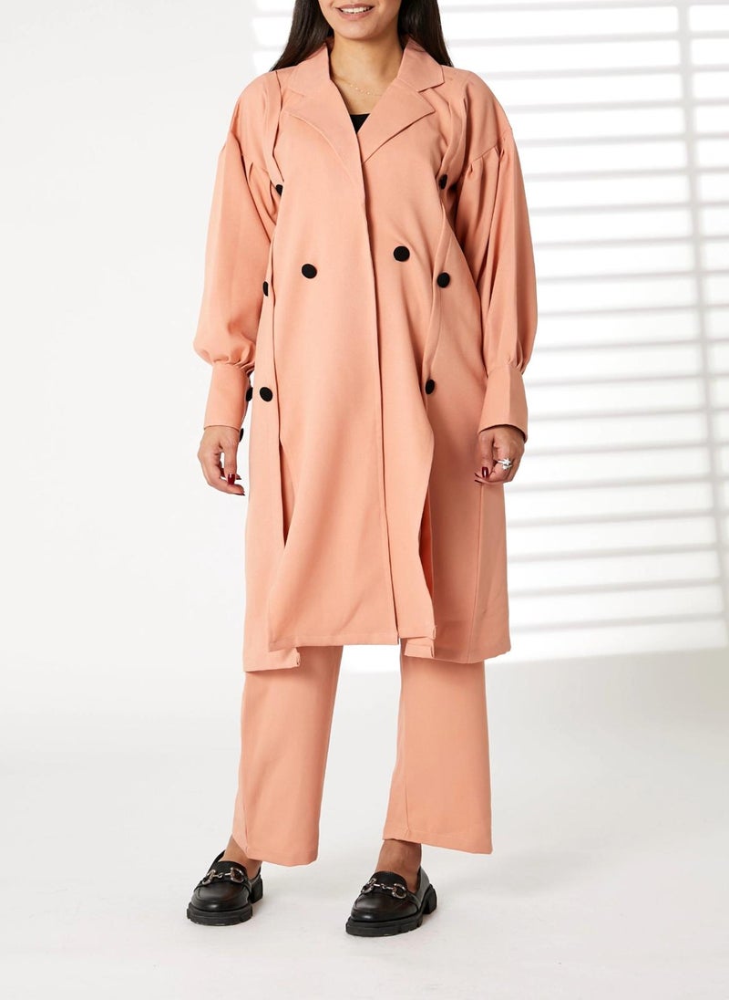 MOiSTREET Light Pink Mid Length Barbie Crepe Trench Coat Set - Image 1
