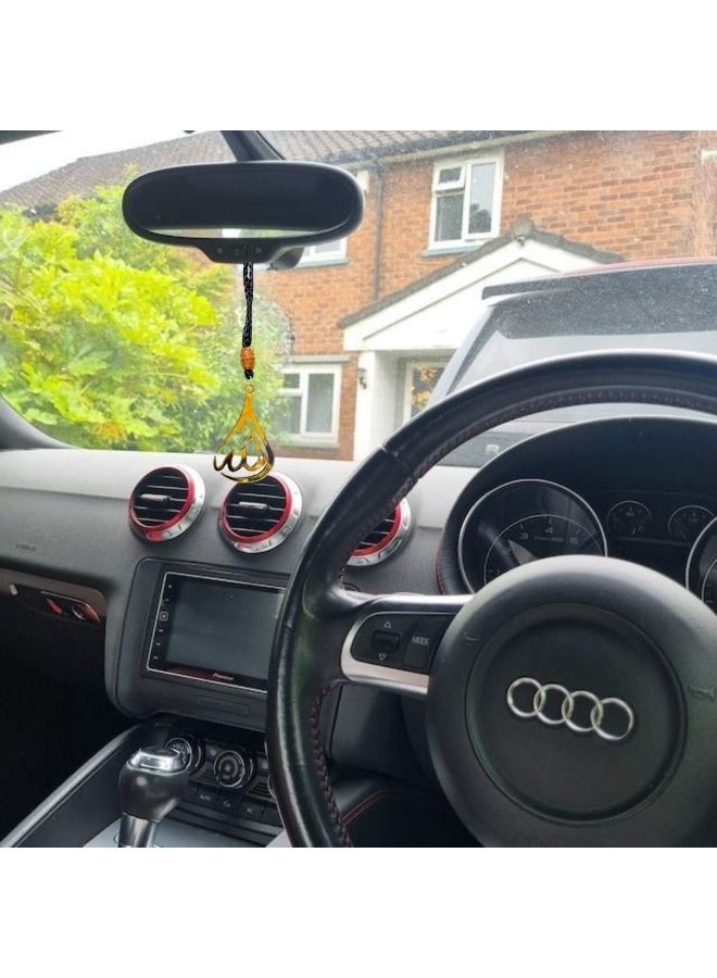 ARABIQO Islamic Allah Car Hanger – Premium 5mm Acrylic Arabic Calligraphy Ornament (8cm x 5cm) for Rear View Mirror, Muslim Car Interior Decoration & Spiritual Gift for Men & Women (Gold) - Image 2