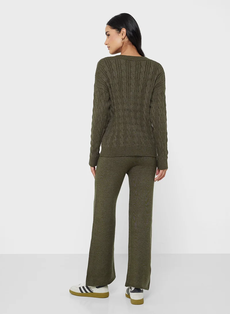 Ginger Basics Cable Knit Sweater & Pant Coord Set