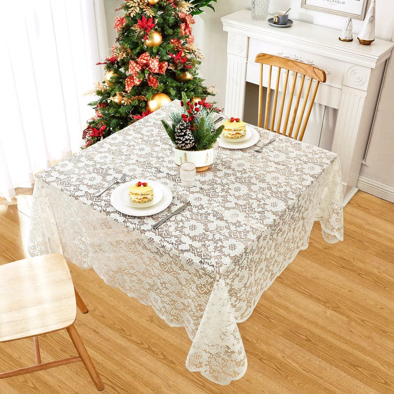 WUBODTI Beige Lace Floral Tablecloth Square 72 x72 Vintage Chic Solid Sunflower Pattern Lace Embroideried Table Cloth Cover for Wedddig Party Dinning Room Kitchen Tables Decor