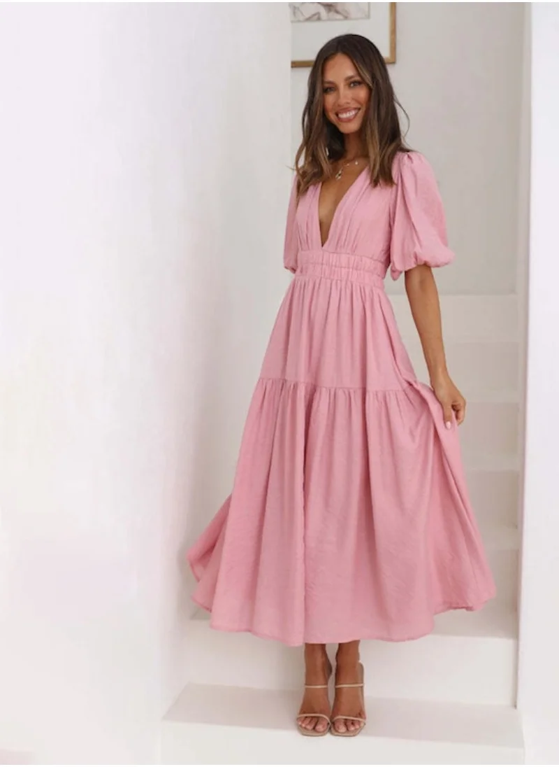 YUNIQEE Pink Flutter Sleeve Maxi Dress