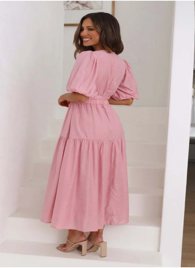 YUNIQEE Pink Flutter Sleeve Maxi Dress