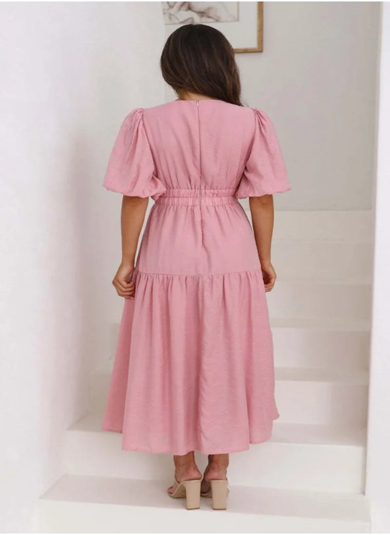 YUNIQEE Pink Flutter Sleeve Maxi Dress