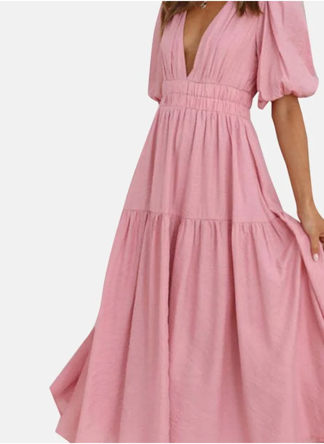 YUNIQEE Pink Flutter Sleeve Maxi Dress