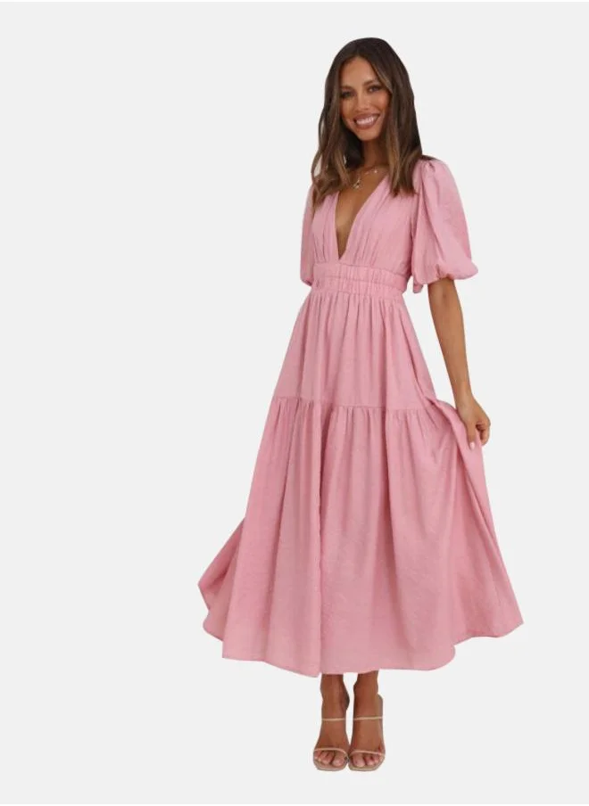 يونيكي Pink Flutter Sleeve Maxi Dress