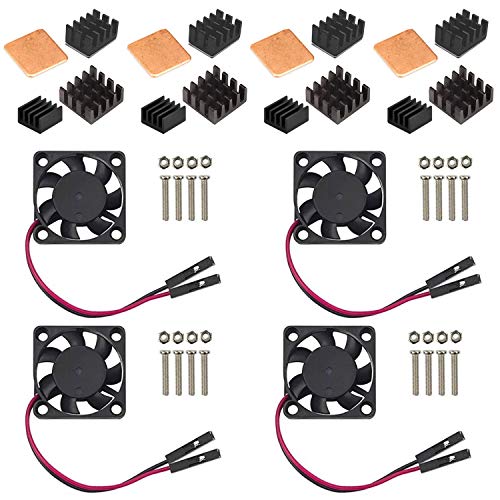 Easycargo Raspberry Pi 4 Heatsink Fan Kit, Cooler 30mm Fan Heatsink for Raspberry Pi 5 4 3 Electronics Robotics Development Boards DIY 3007 30x30x7mm 5V 3.3V Quite Mini Fan Small (Black 4 Pack) - Image 1