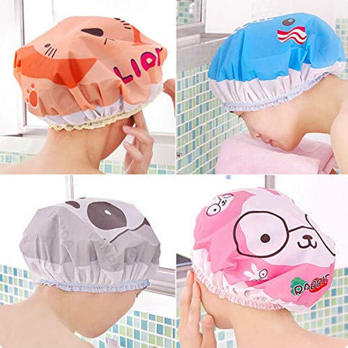 Aysekone 5 Pieces Cartoon Animals Waterproof Elastic PEVA Shower Caps Bath Caps Bathing Bathroom Hats Bathroom Accessories for Women and Girls - Image 2