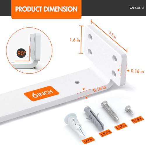 VANCASTLE Shelf Bracket, Floating Shelf Bracket 6 Inch , 6 Pack Heavy Duty Shelf Brackets, Metal Wall Shelf Brackets with 1/5 Inch Thick and Holds 160+lb, Brackets for Wood Shelves, White - Image 2