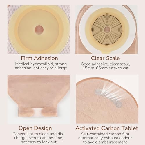 Heagimed 60 PCS Colostomy Bags, Ostomy Supplies, 15 mm-65 mm Ostomy Drainable Pouch for Ileostomy Stoma Care, Ostomy Bags with Hook and Loop, Cut to Fit - Image 2