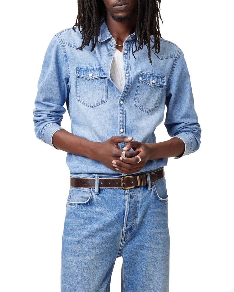 AllSaints Mens Casual Shirt Macgowan Shirt Light Indigo Blue L - Image 3