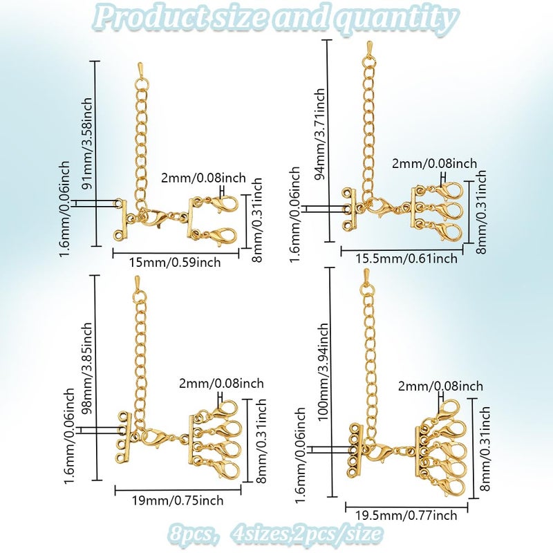 Multi Strand Layering Clasps 8 Pcs 4 Styles Gold Lobster Clasps Connector For Jewelry - Image 3