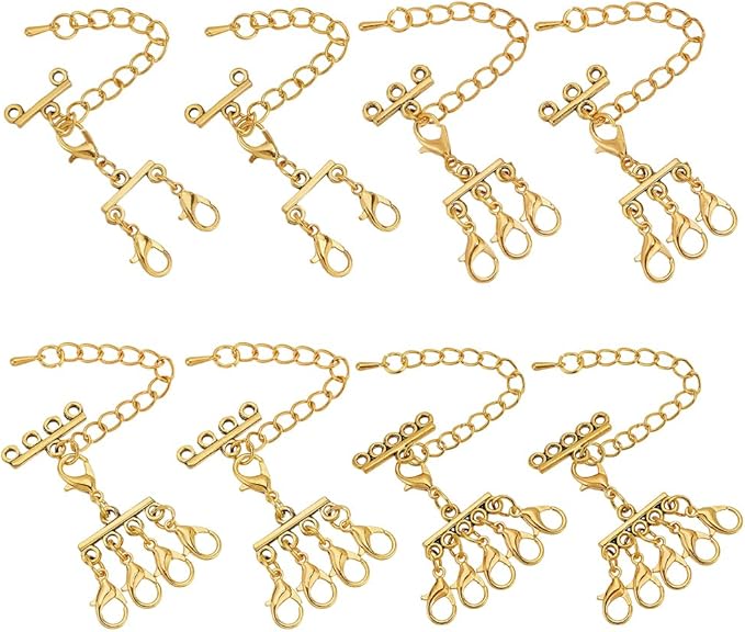 Multi Strand Layering Clasps 8 Pcs 4 Styles Gold Lobster Clasps Connector For Jewelry - Image 1