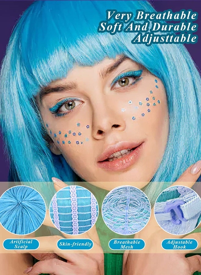 LOHO MAGICA 9 Pack Colored Wigs, Funky Colorful Wigs, Short Bob Hair Wigs, Neon Party Wigs, Cosplay Wigs with Rimless Heart Shape Sunglasses - One Size for All Women Kids & Adults Halloween Costume Night Club - Image 3