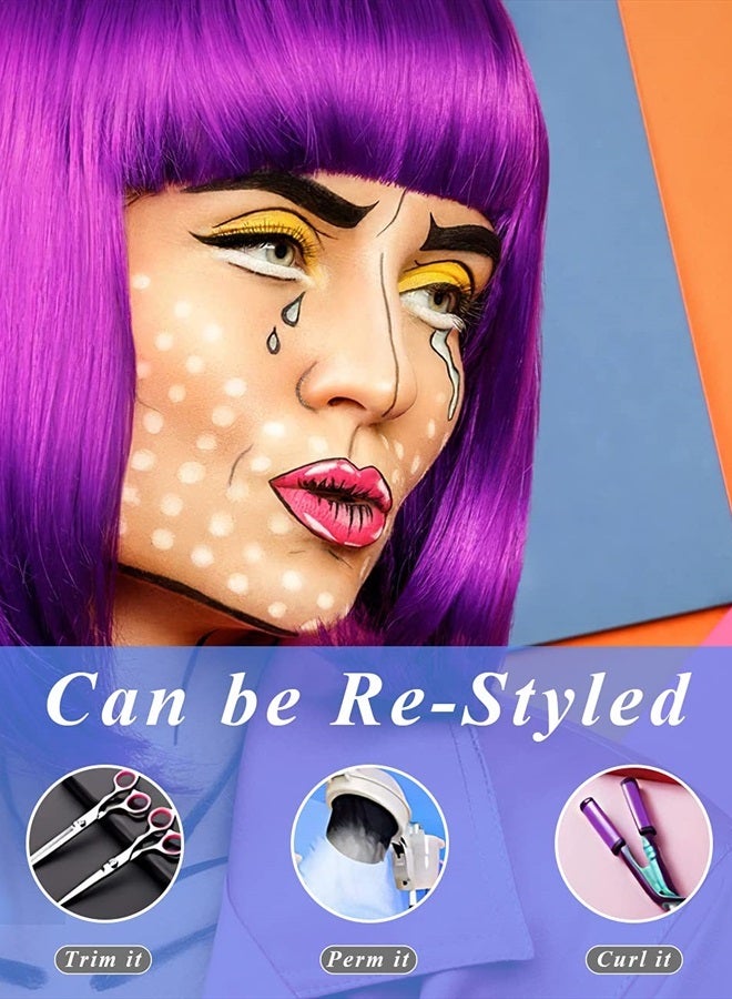 LOHO MAGICA 9 Pack Colored Wigs, Funky Colorful Wigs, Short Bob Hair Wigs, Neon Party Wigs, Cosplay Wigs with Rimless Heart Shape Sunglasses - One Size for All Women Kids & Adults Halloween Costume Night Club - Image 5