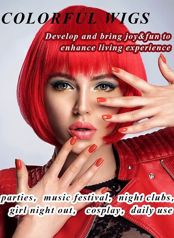 LOHO MAGICA 9 Pack Colored Wigs, Funky Colorful Wigs, Short Bob Hair Wigs, Neon Party Wigs, Cosplay Wigs with Rimless Heart Shape Sunglasses - One Size for All Women Kids & Adults Halloween Costume Night Club - Image 2