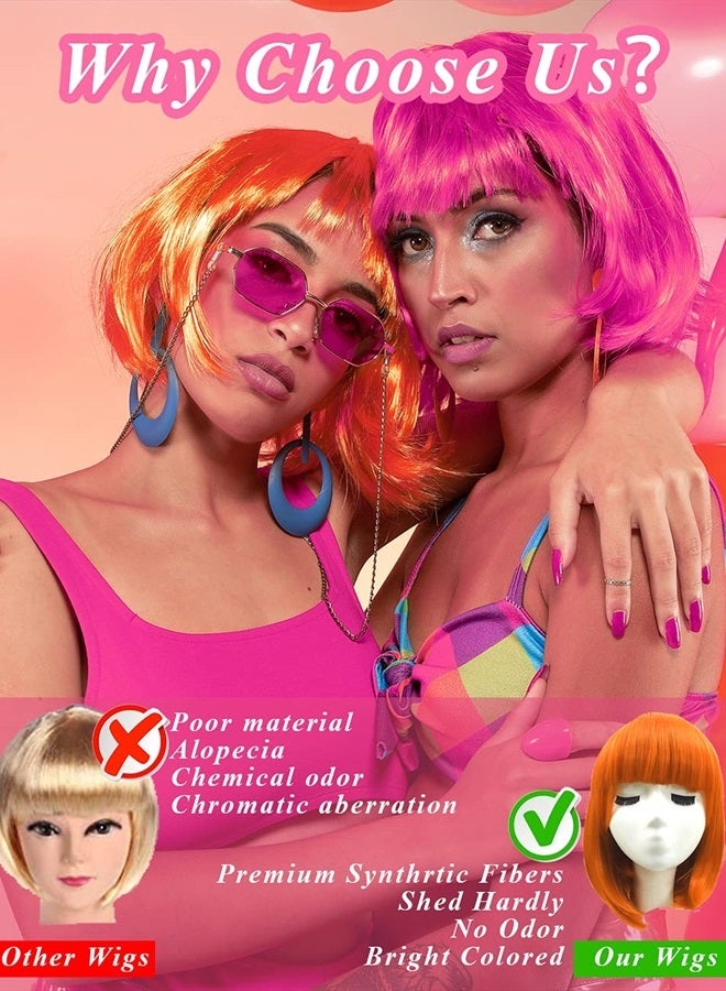 LOHO MAGICA 9 Pack Colored Wigs, Funky Colorful Wigs, Short Bob Hair Wigs, Neon Party Wigs, Cosplay Wigs with Rimless Heart Shape Sunglasses - One Size for All Women Kids & Adults Halloween Costume Night Club - Image 4