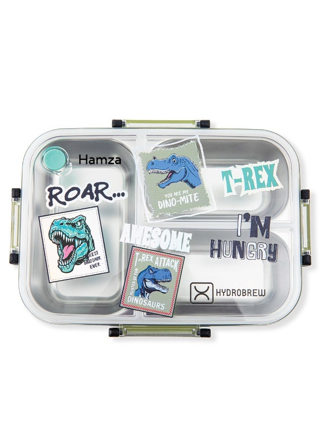 Hydrobrew Personalized Steel Core Bento Lunch Box 3 Compartment 750ml – Olive Roar - Image 1