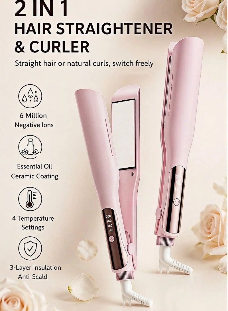 Hair Straightener and Curler，2-in-1 Ceramic Flat Iron With Negative Ion,  Straightener Iron With 4 Heat Settings and Up to 200°C for All Hair Types, Anti-scald Design - Image 1