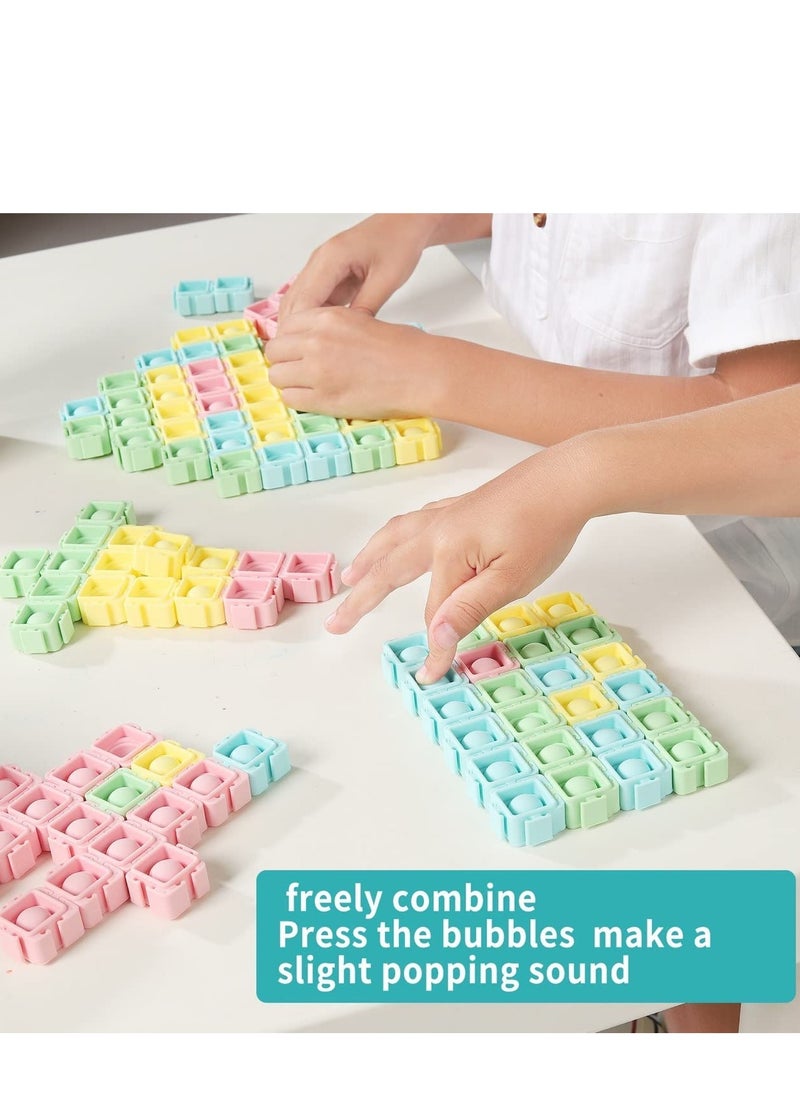 32 Pcs Building Blocks Kit, DIY Puzzles Toy, Multicolored Sensory Bubble Toys, Splicing Building Blocks with Press Bubble Design, Fidget Educational Toys with Colorful Geometric Jigsaw Puzzles, Push Elastic Toys, Micro Mini Blocks, Food-Grade Silicone Bubble with ABS Plastic, No Burrs