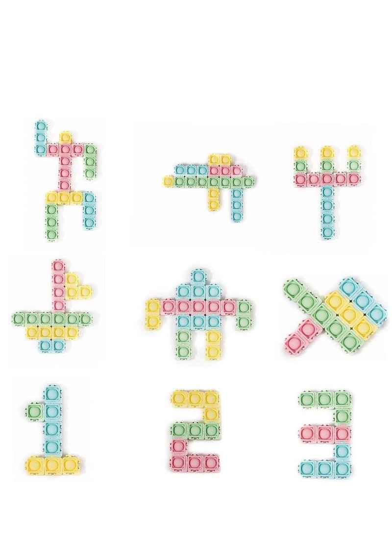 32 Pcs Building Blocks Kit, DIY Puzzles Toy, Multicolored Sensory Bubble Toys, Splicing Building Blocks with Press Bubble Design, Fidget Educational Toys with Colorful Geometric Jigsaw Puzzles, Push Elastic Toys, Micro Mini Blocks, Food-Grade Silicone Bubble with ABS Plastic, No Burrs