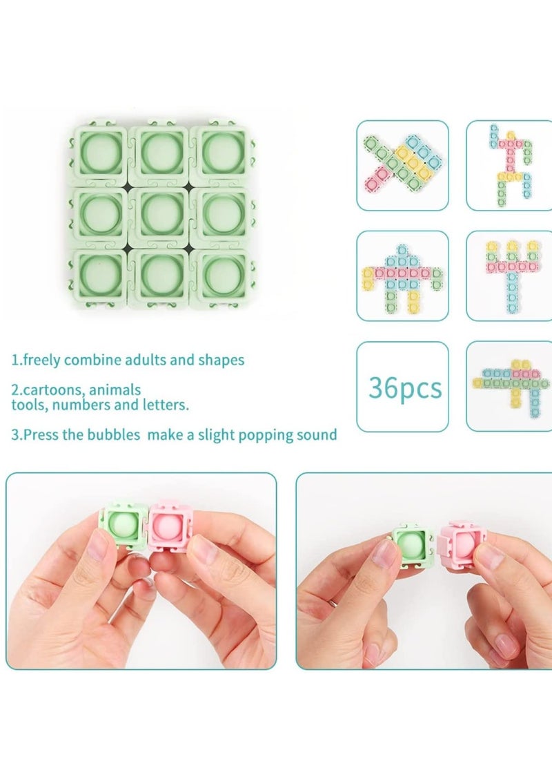32 Pcs Building Blocks Kit, DIY Puzzles Toy, Multicolored Sensory Bubble Toys, Splicing Building Blocks with Press Bubble Design, Fidget Educational Toys with Colorful Geometric Jigsaw Puzzles, Push Elastic Toys, Micro Mini Blocks, Food-Grade Silicone Bubble with ABS Plastic, No Burrs