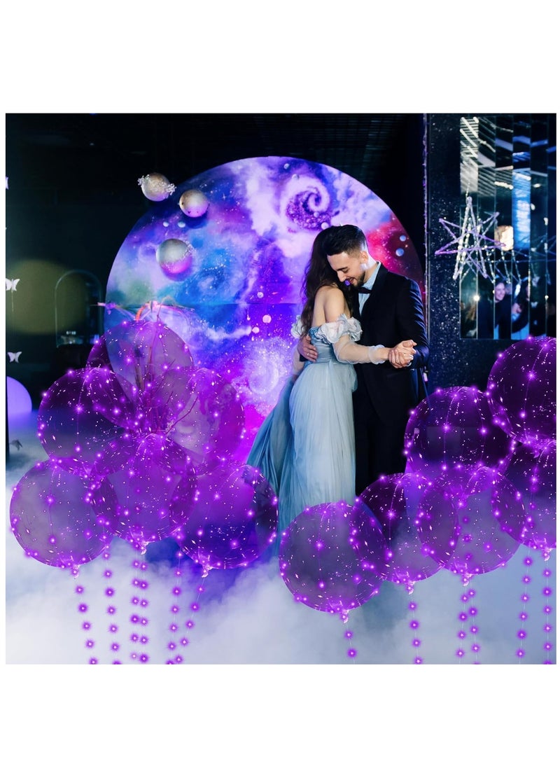 SYOSI LED Light Up BoBo Balloons, Transparent Helium Glowing Balloons with Warm White LED String Lights, 20" Balloon Decorations for Party Birthday Wedding Festive Purple,7 Balloons 7 String Lights - Image 3