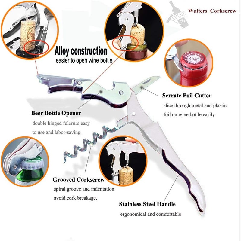 Kit-Home Professional Waiter Corkscrew Wine Openers Set, Heavy Duty Stainless Steel Hinges Wine Key for Restaurant Waiters, Sommelier, Bartenders - Image 3