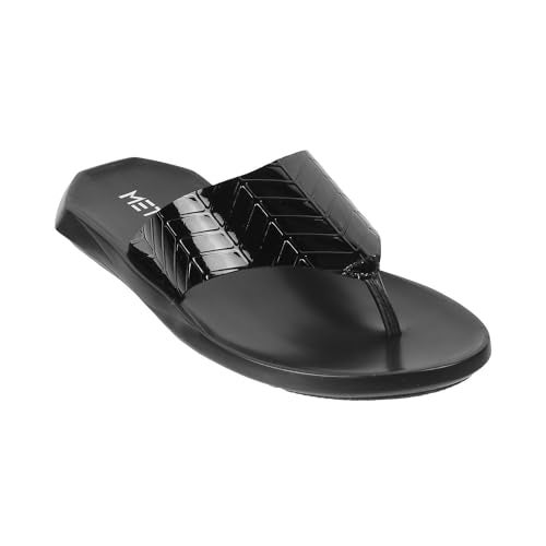 Metro Men Black Leather Thong Chappal UK/6 EU/40 (16-802) - Image 2