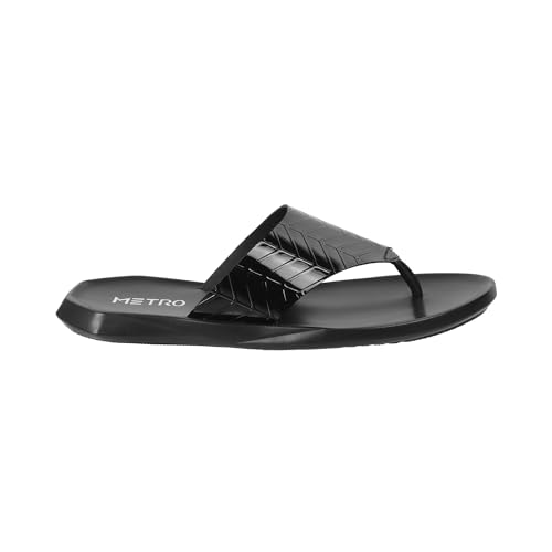 Metro Men Black Leather Thong Chappal UK/6 EU/40 (16-802) - Image 3
