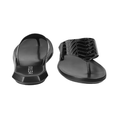 Metro Men Black Leather Thong Chappal UK/6 EU/40 (16-802) - Image 5