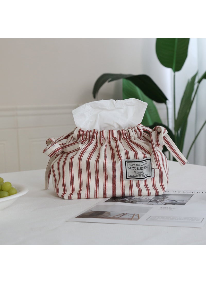 Generic Japanese Minimalist Tissue Box Cover Creative Storage Wine red stripes 