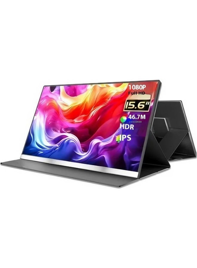 V2COM 15.6" Portable Monitor, Ultra-Slim Narrow Bezel Full HD 1080P IPS Display, USB-C & HDMI Connectivity, Matte Anti-Glare Screen, Built-In Protective Case, Lightweight External Monitor for Laptop
