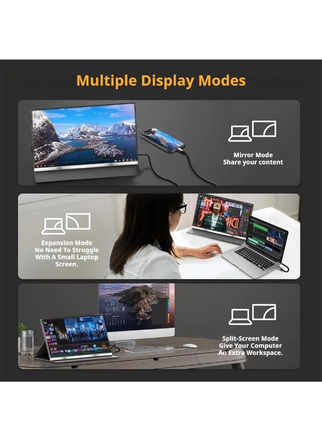 V2COM 15.6" Portable Monitor, Ultra-Slim Narrow Bezel Full HD 1080P IPS Display, USB-C & HDMI Connectivity, Matte Anti-Glare Screen, Built-In Protective Case, Lightweight External Monitor for Laptop