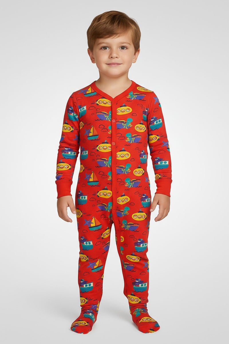 Hamleys Toddlers Boy Allover Print Long Sleeve Romper, Multicolor - Image 1