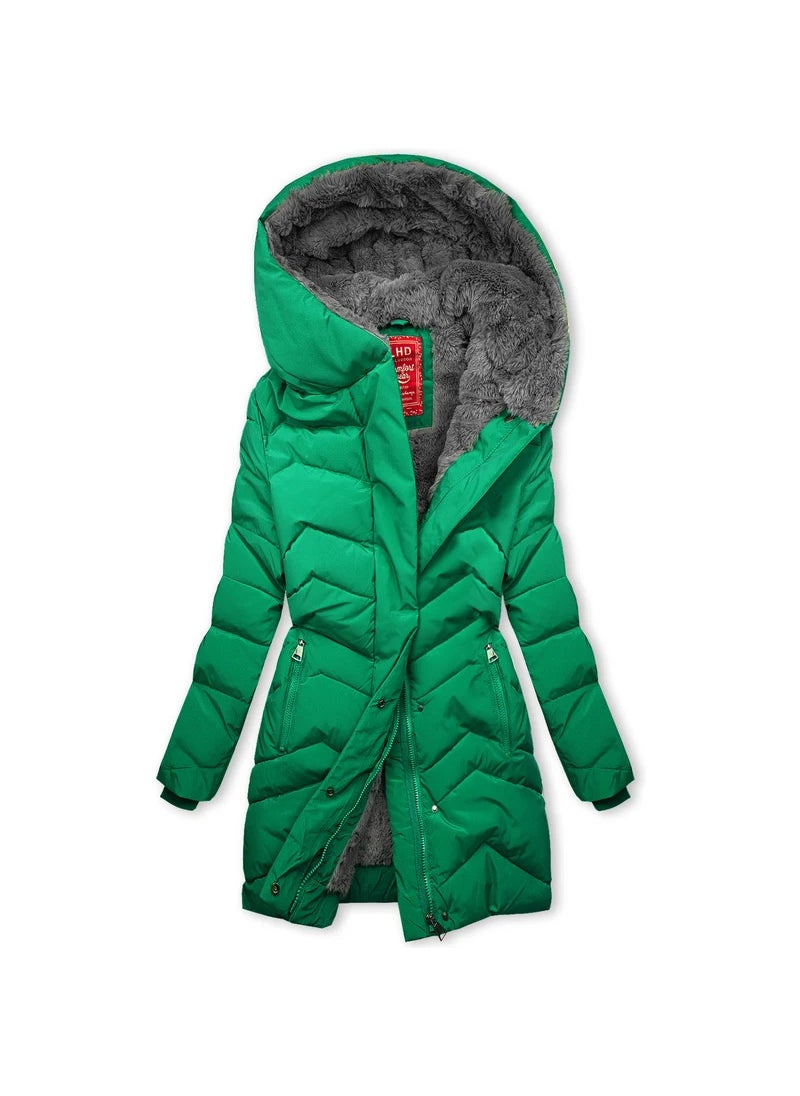 Generic - Womens Hooded Fleece-Lined Cotton Coat, Mid-Length, Black Autumn Winter Brown - Image 1