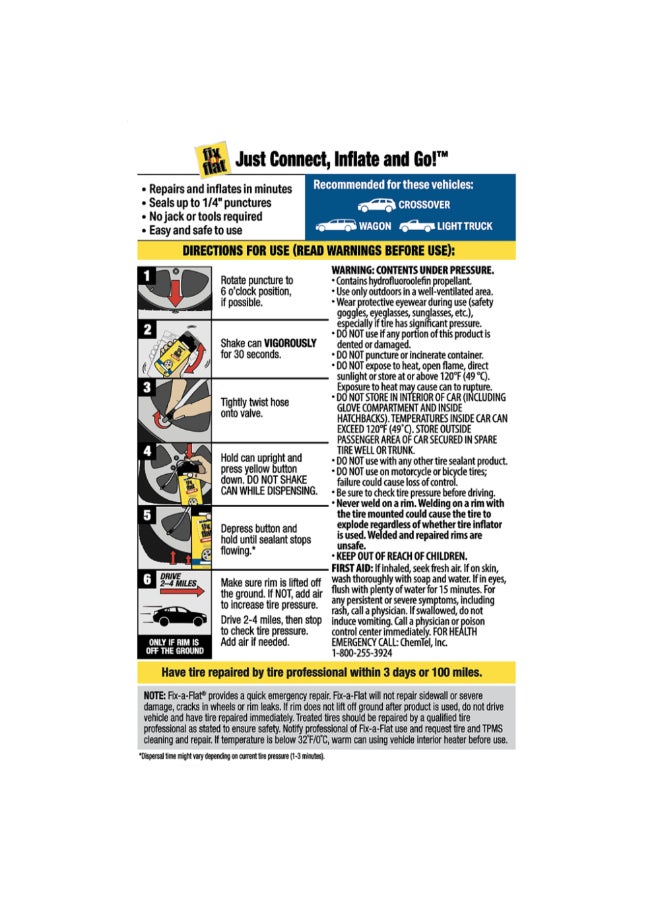 Fix A Flat Emergency Flat Tire Repair and Inflator Spray for Large Tires 567 g S60430 - Image 2