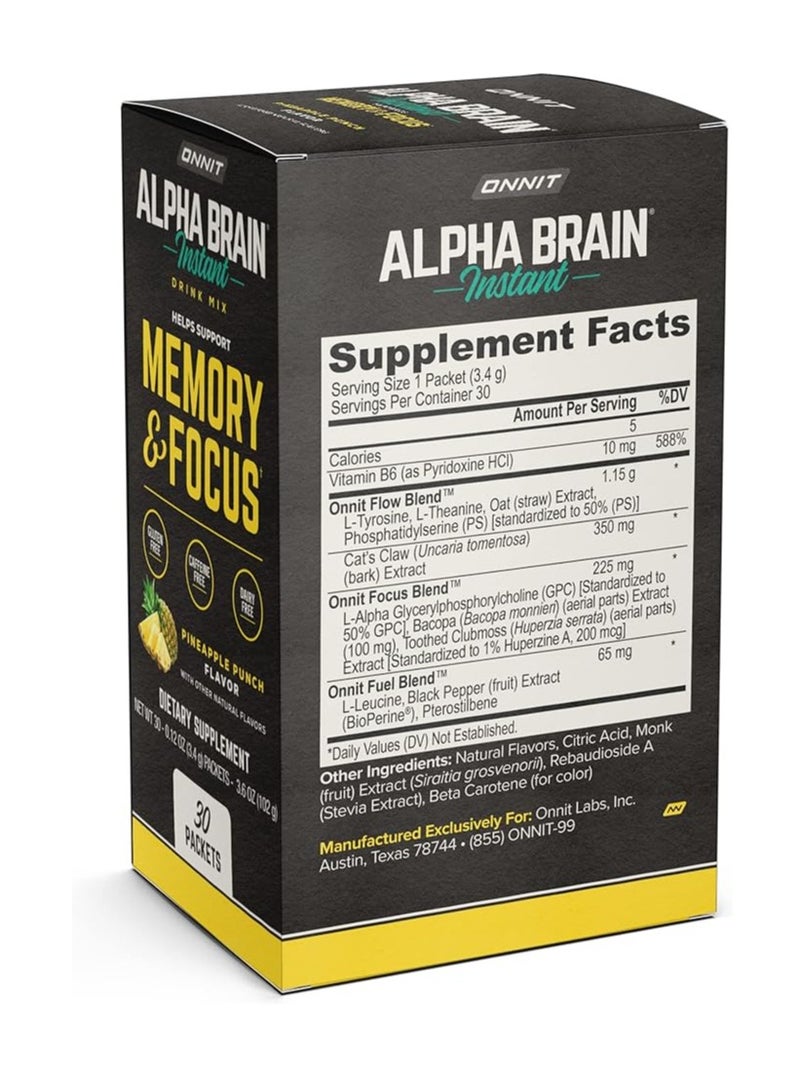 Onnit Alpha Brain Instant Support for Focus, Energy & Clarity Pineapple Punch 30 Count - Image 2