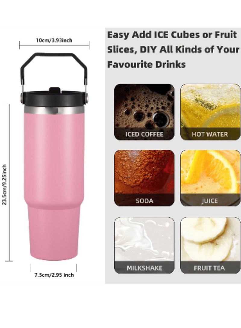 JAJEEK 900ml Stainless Steel Leak-Proof Travel Tumbler Mug – Double Wall Vacuum Insulated Sipper Bottle with Straw & Lid, Ideal for Car, Office, Travel & Gym (Pink) - Image 2