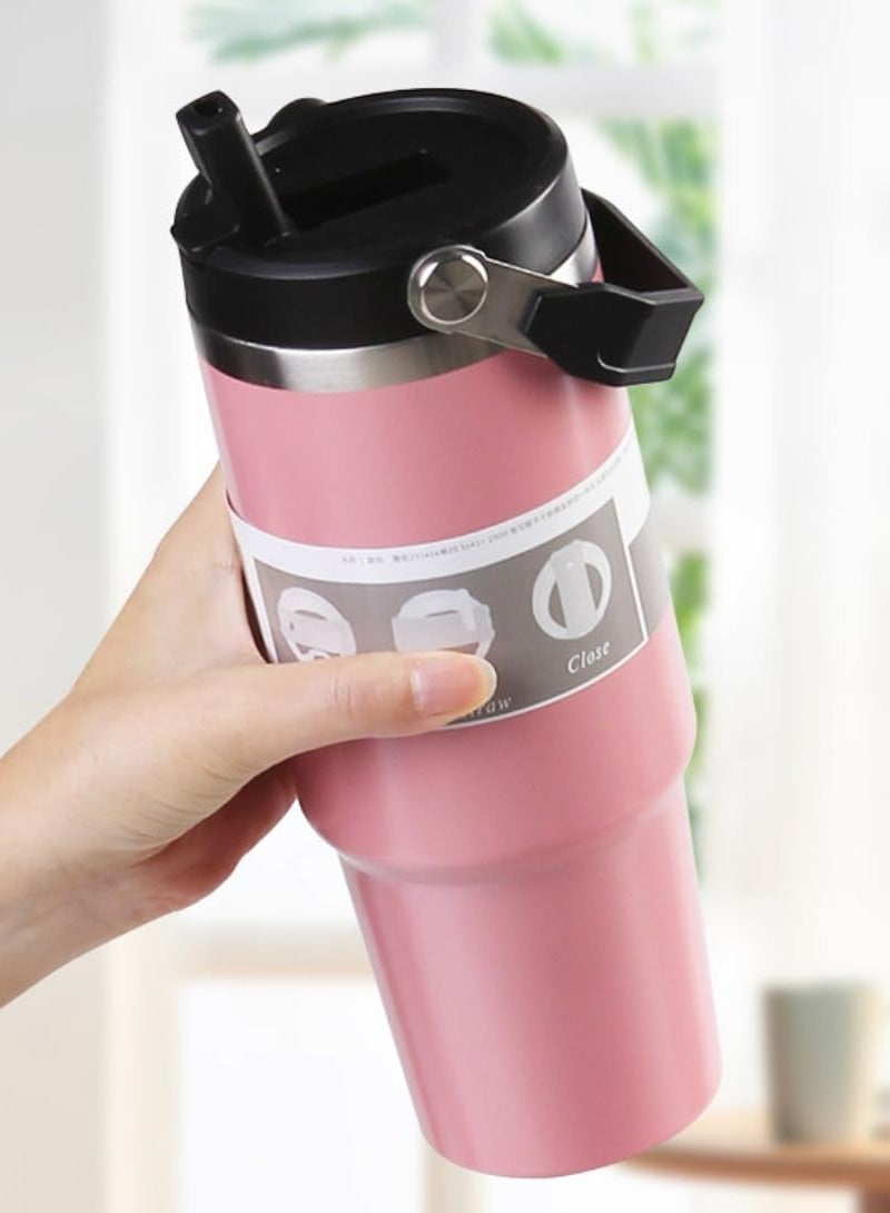 JAJEEK 900ml Stainless Steel Leak-Proof Travel Tumbler Mug – Double Wall Vacuum Insulated Sipper Bottle with Straw & Lid, Ideal for Car, Office, Travel & Gym (Pink) - Image 4
