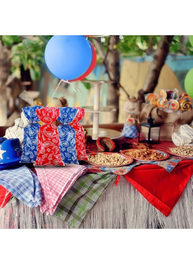 Sumind 100 Pieces Plastic Candy Bags Red Blue Western Party Treat Bags, Bandana Cellophane Goodie Favor Bags with 100 Silver Twist Ties for Kids Western Cowboy Birthday Party Supplies - Image 5
