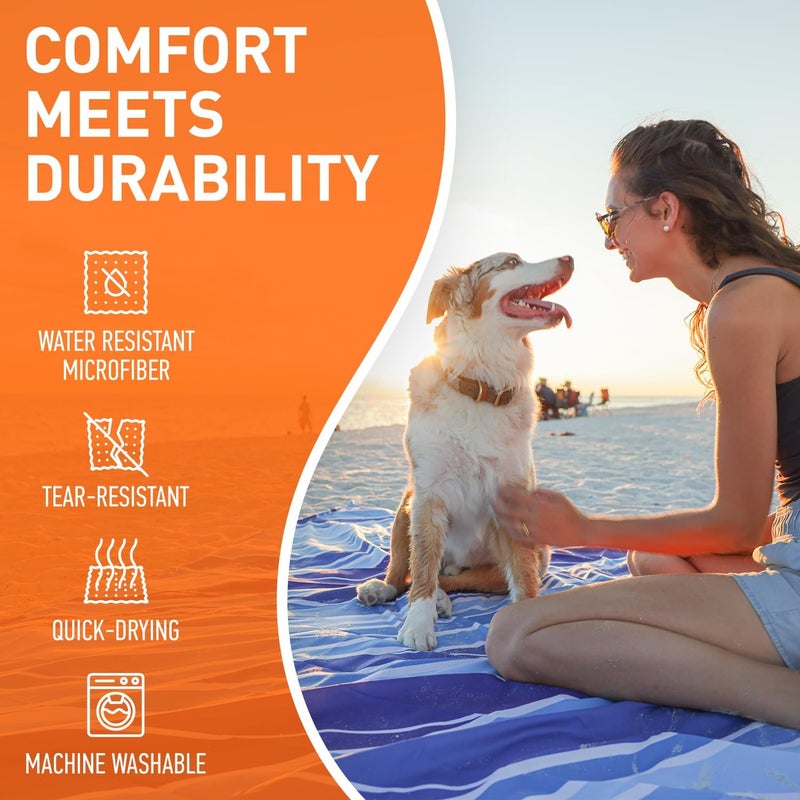 إيفر لاستينج كمفورت بطانية شاطئ كبيرة من Everlasting Comfort مضادة للماء ومقاومة للرمل - 80 بوصة × 80 بوصة / 6.7 قدم × 6.7 قدم - حصيرة نزهة خفيفة الوزن، ضروريات التخييم لأربعة أشخاص - ملحقات للمهرجانات الخارجية - أزرق - Image 5