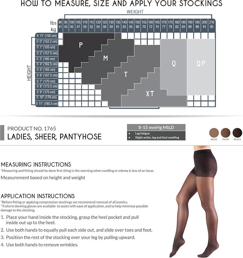 Truform 1765 Lites Mild Sheer Compression Pantyhose for Women - Petite Size in Taupe - Image 2