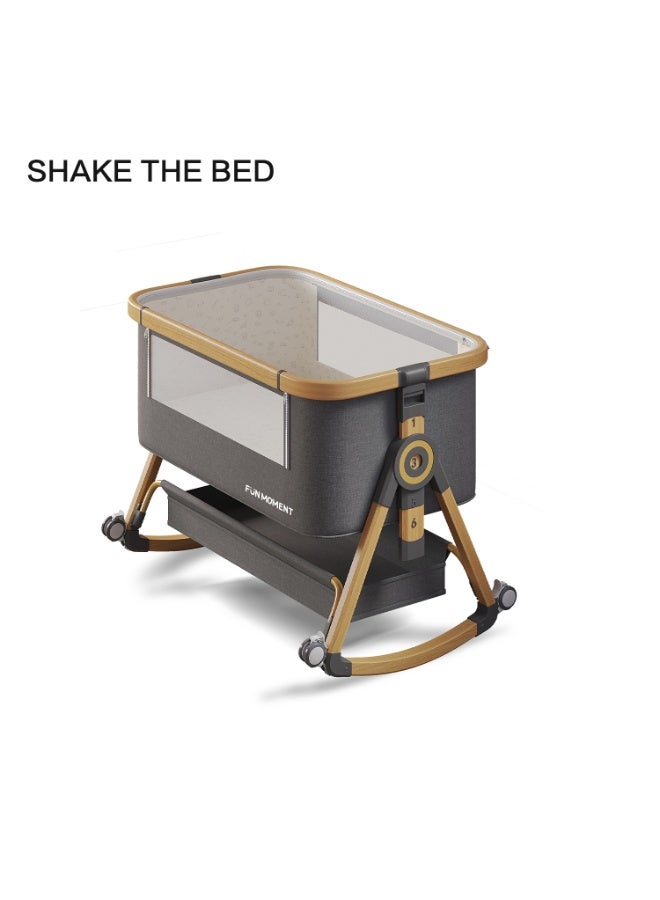 FUN MOMENT Adjustable Height Foldable Bedside Crib with Large Storage Basket and Detachable Mosquito Net - Image 5