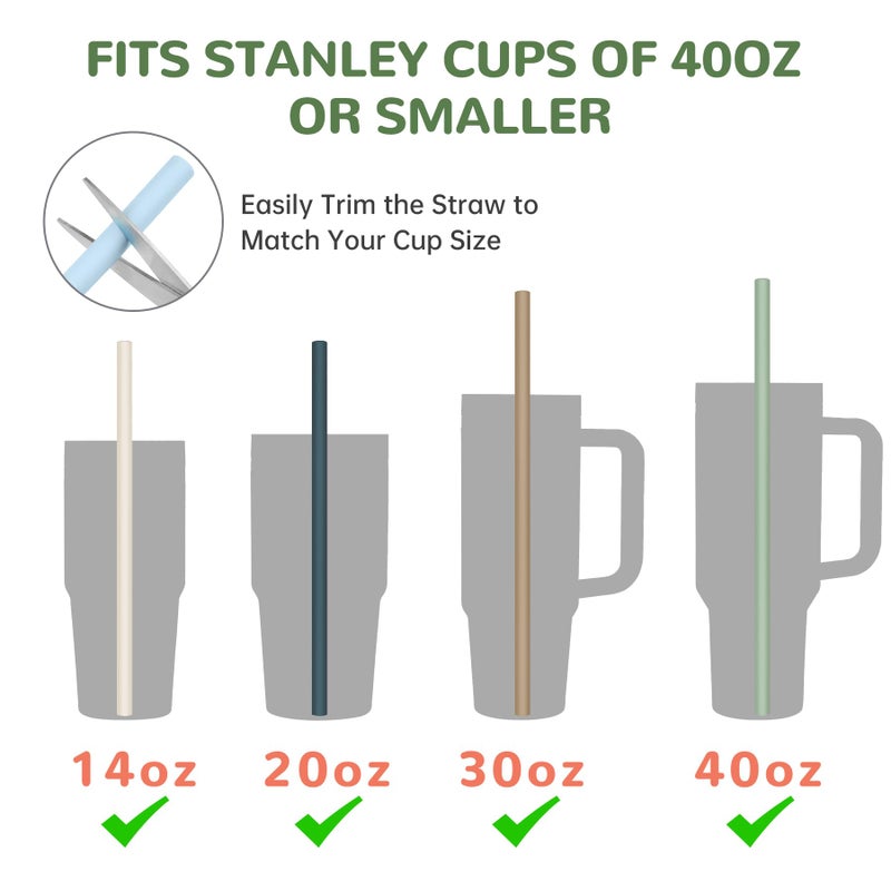 Tomorotec 15-Pack 12" Reusable Silicone Drinking Straws for Stanley Tumblers 20, 30, 40 oz with 2 Cleaning Brushes, BPA-Free Food-Grade Vibrant Colors Flexible Straws for Family Use (Nature Colors) - Image 3