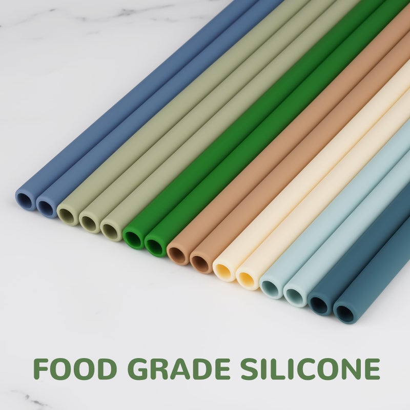 Tomorotec 15-Pack 12" Reusable Silicone Drinking Straws for Stanley Tumblers 20, 30, 40 oz with 2 Cleaning Brushes, BPA-Free Food-Grade Vibrant Colors Flexible Straws for Family Use (Nature Colors) - Image 2