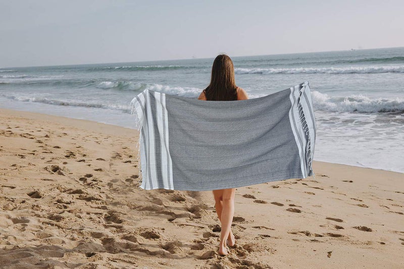 GLAMBURG Peshtemal Turkish Towel Cotton Beach Towels Oversized 36x71 Set of 4, Cotton Beach Towels for Adults, Soft Durable Absorbent Extra Large Bath Sheet Hammam Towel - Charcoal Grey - Image 4