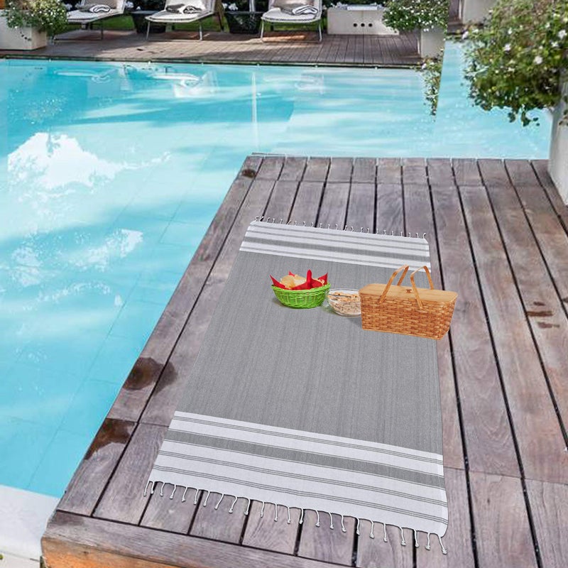 GLAMBURG Peshtemal Turkish Towel Cotton Beach Towels Oversized 36x71 Set of 4, Cotton Beach Towels for Adults, Soft Durable Absorbent Extra Large Bath Sheet Hammam Towel - Charcoal Grey - Image 5